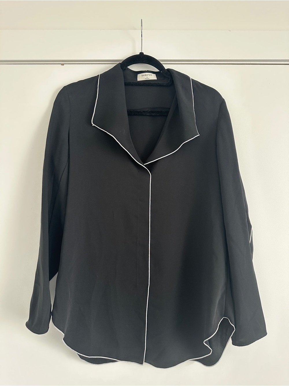 Babaton Black Blouse with Subtle White Trim